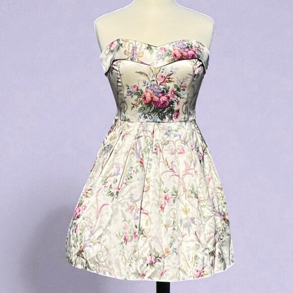 Betsey Johnson Satin Floral Strapless Dress NWT - Picture 1 of 8
